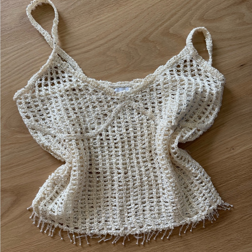 La Hearts Cream Crochet Camisole